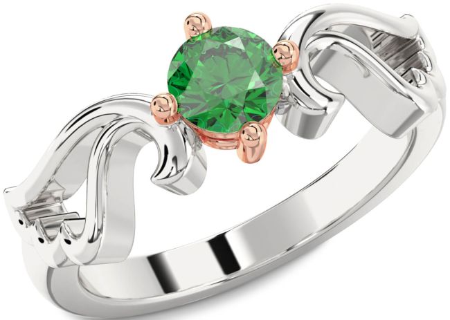 Emerald Rose Gold Silver Wings Ring