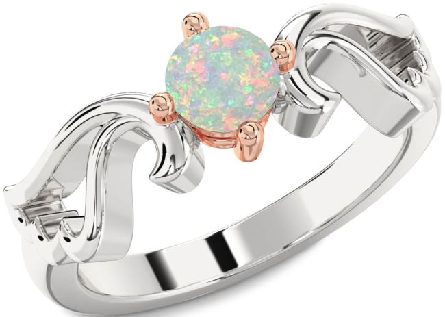 Opal Rose Gold Silver Wings Ring