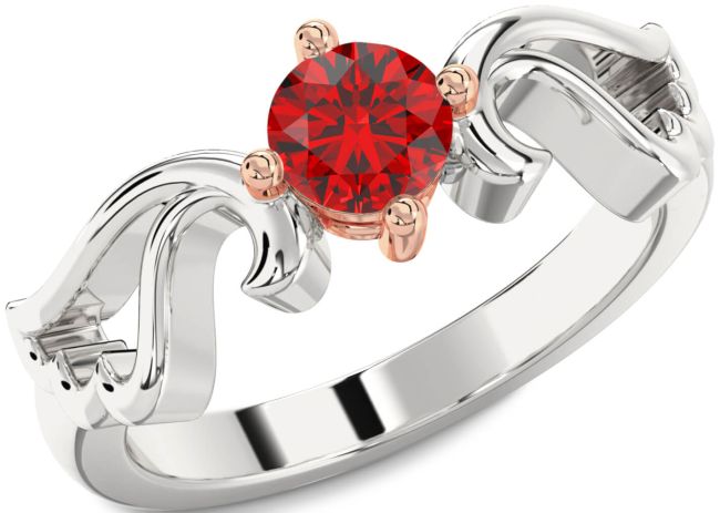 Ruby White Rose Gold Wings Ring