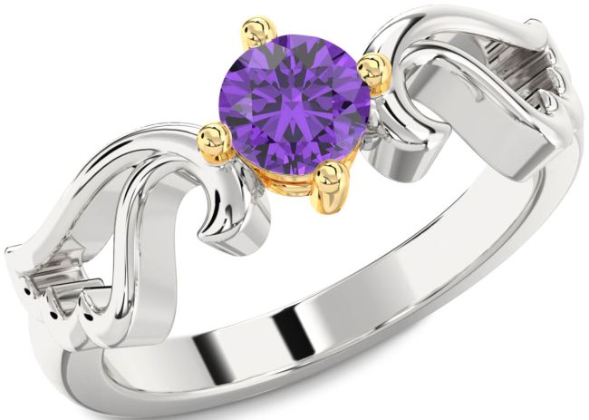 Amethyst Gold Silver Wings Ring