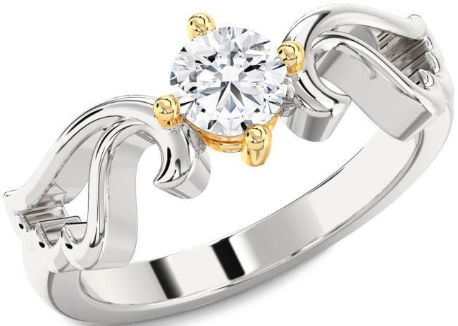 Diamond White Yellow Gold Wings Ring
