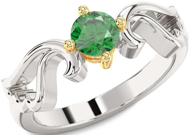 Emerald Gold Silver Wings Ring