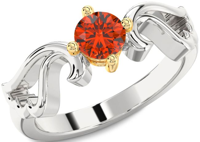 Fire Opal Gold Silver Wings Ring