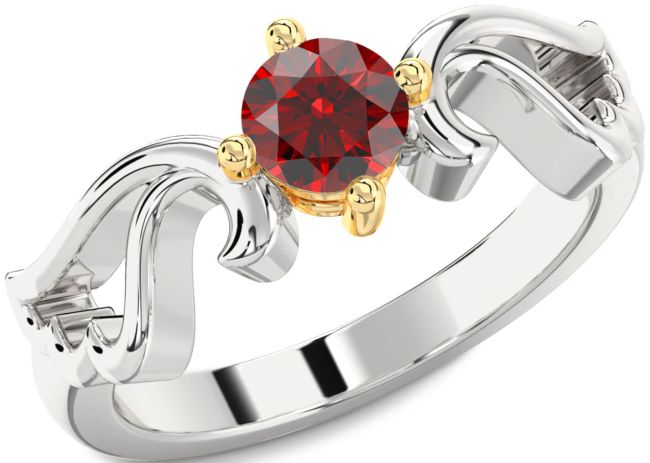 Garnet Gold Silver Wings Ring
