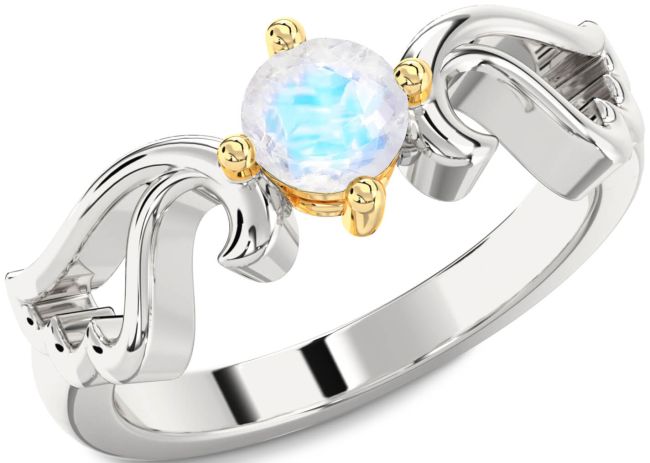 Moonstone Gold Silver Wings Ring