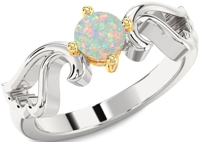 Opal Gold Silver Wings Ring