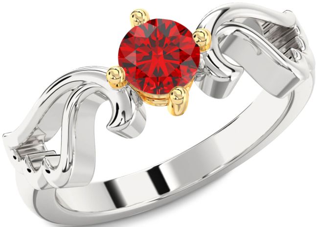 Ruby Gold Silver Wings Ring
