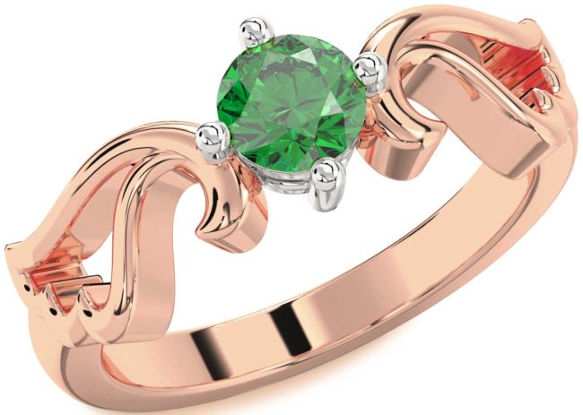 Emerald Rose Gold Silver Wings Ring