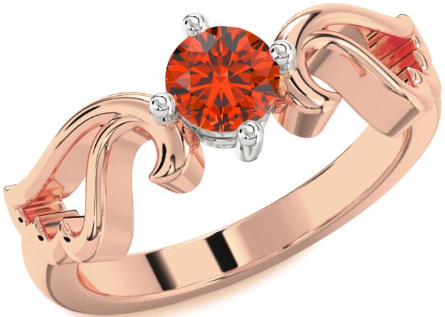 Fire Opal Rose Gold Silver Wings Ring