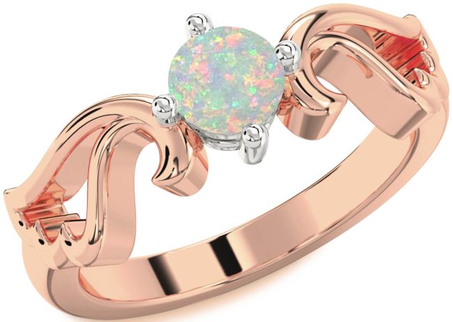 Opal Rose Gold Silver Wings Ring