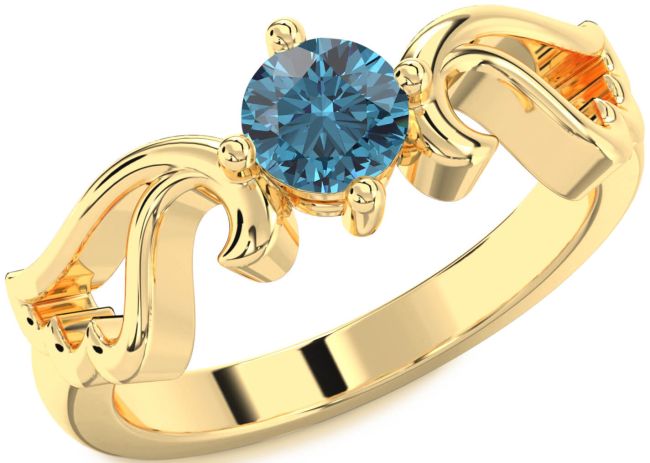 Blue Diamond Gold Wings Ring