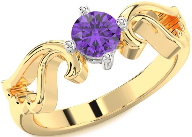 Amethyst Gold Silver Wings Ring