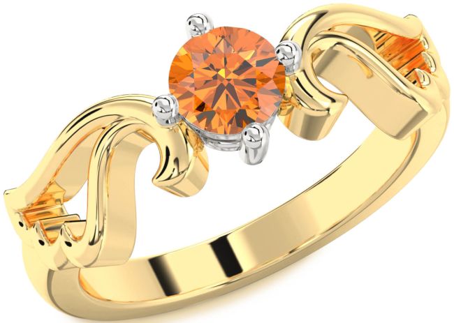 Citrine Gold Silver Wings Ring
