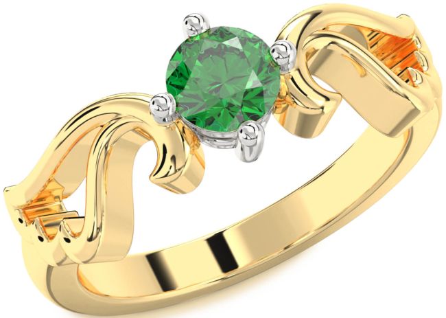 Emerald Gold Silver Wings Ring