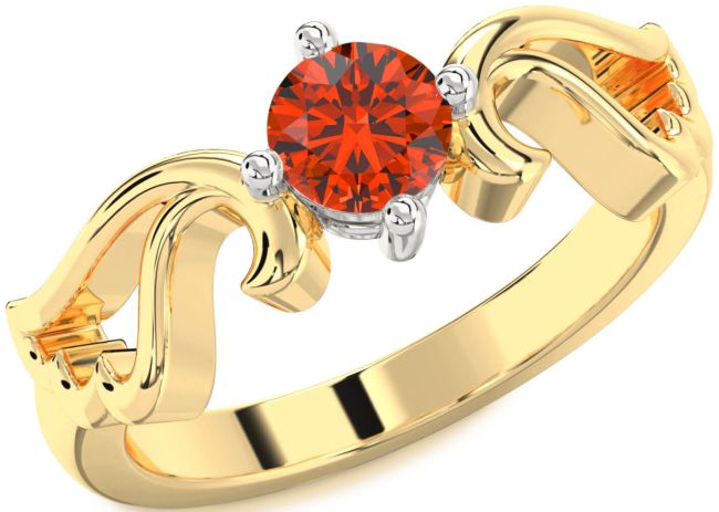 Fire Opal Gold Silver Wings Ring