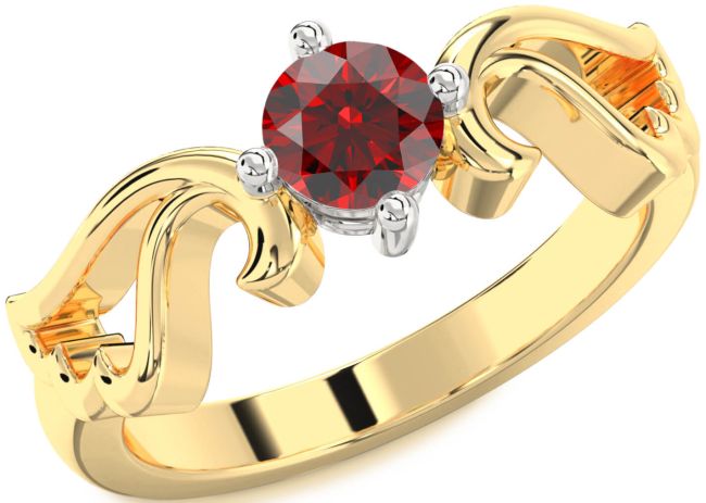 Garnet Gold Silver Wings Ring