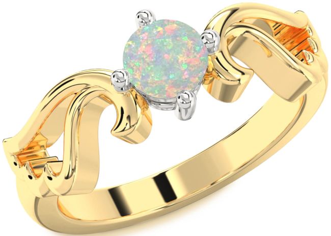 Opal Gold Silver Wings Ring