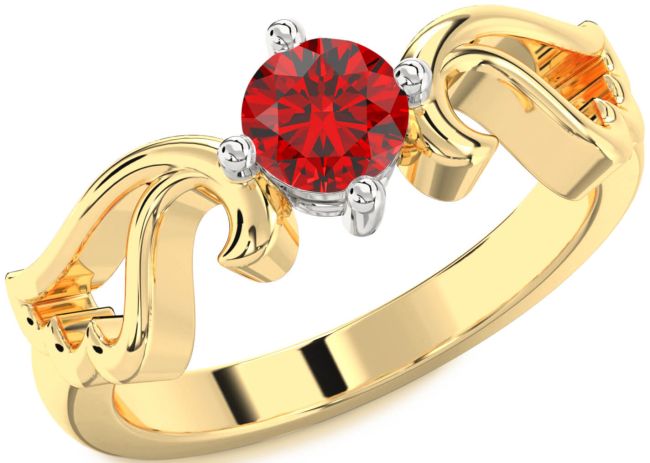 Ruby Gold Silver Wings Ring