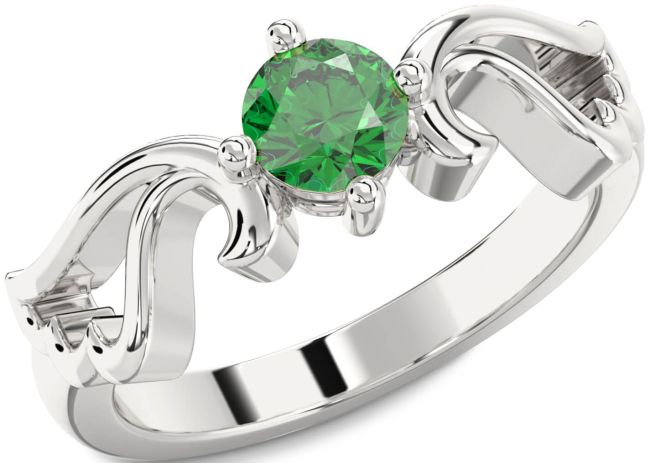 Emerald Silver Wings Ring