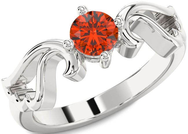 Fire Opal Silver Wings Ring