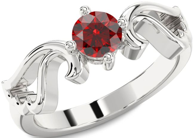 Garnet Silver Wings Ring