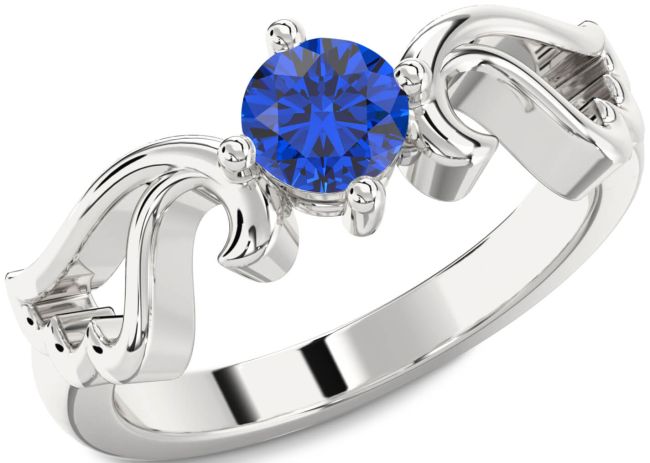 Blue Sapphire Silver Wings Ring
