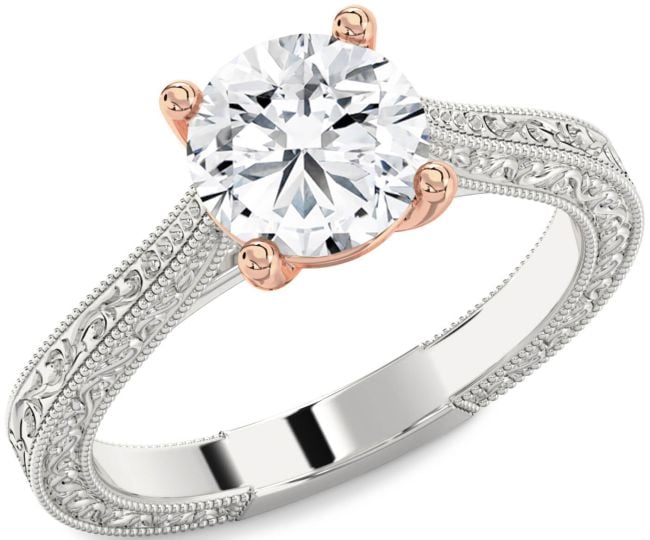 Diamond Rose Gold Silver Round Vintage Engagement Ring
