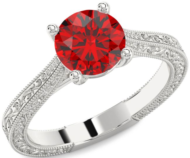 Ruby Silver Round Vintage Engagement Ring