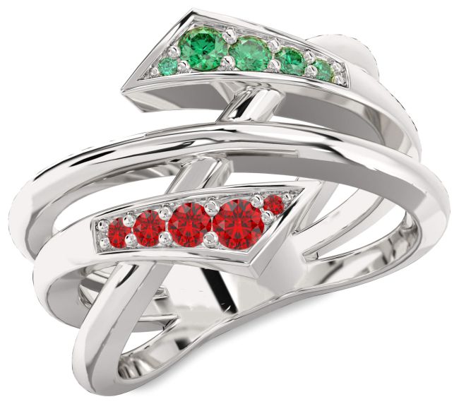 Emerald & Ruby Platinum Round Promise Ring