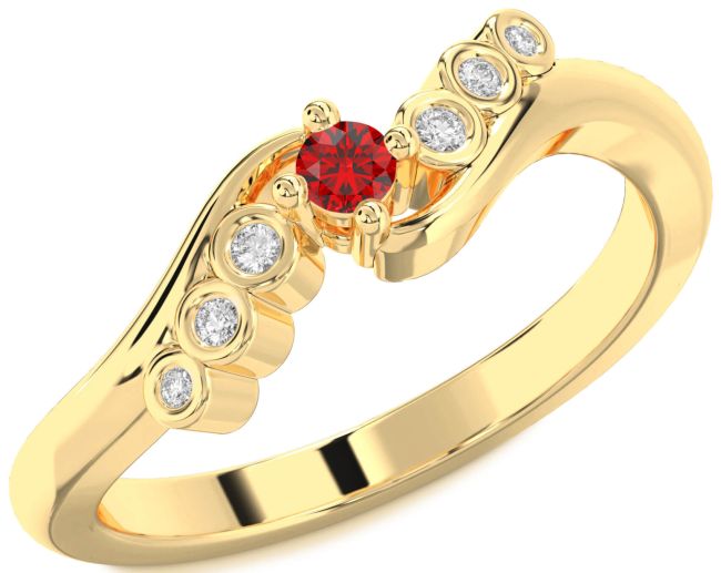 Diamond Ruby Gold Round Engagement Ring