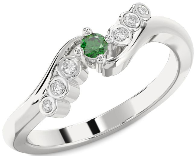 Diamond Emerald Platinum Round Engagement Ring