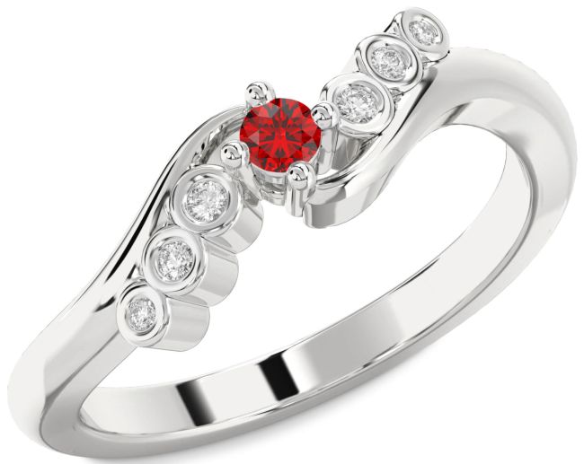 Diamond Ruby Platinum Round Engagement Ring