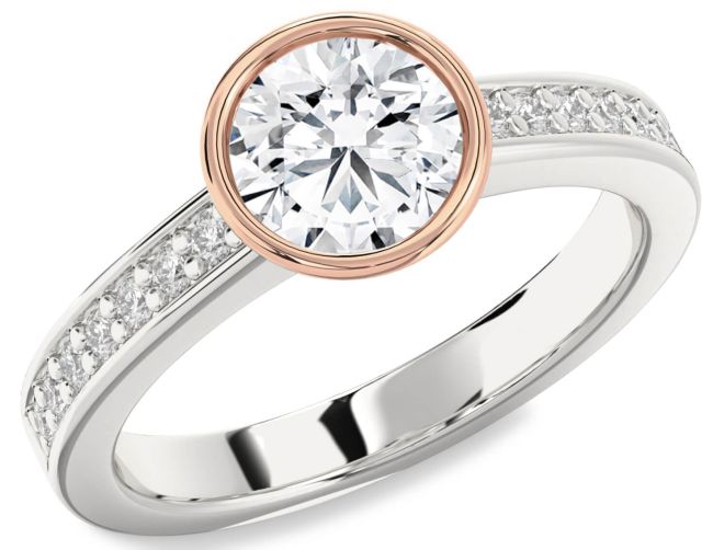Diamond Rose Gold Silver Round Solitaire Pave Engagement Ring