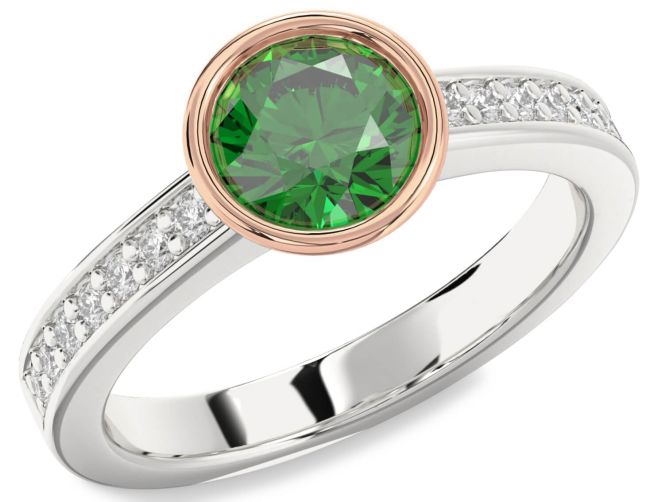 Diamond Emerald White Rose Gold Round Solitaire Pave Engagement Ring