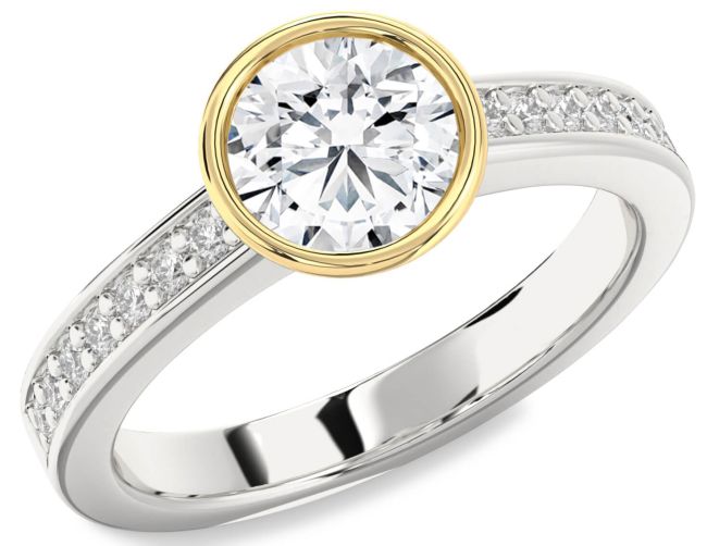 Diamond Gold Silver Round Solitaire Pave Engagement Ring