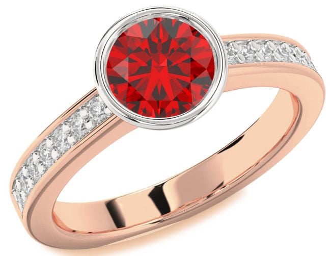 Diamond Ruby White Rose Gold Round Solitaire Pave Engagement Ring