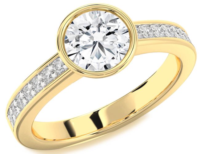 Diamond Gold Silver Round Solitaire Pave Engagement Ring