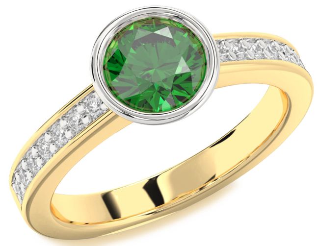 Diamond Emerald Gold Silver Round Solitaire Pave Engagement Ring