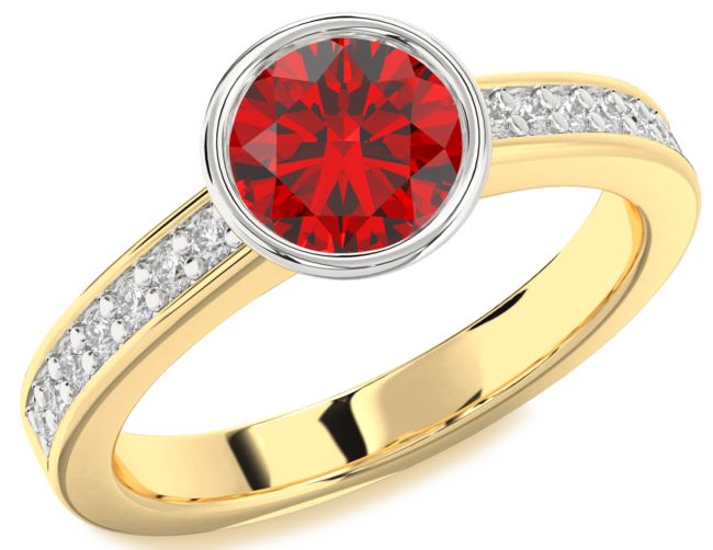 Diamond Ruby White Yellow Gold Round Solitaire Pave Engagement Ring