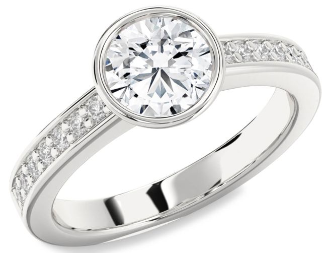 Diamond White Gold Round Solitaire Pave Engagement Ring