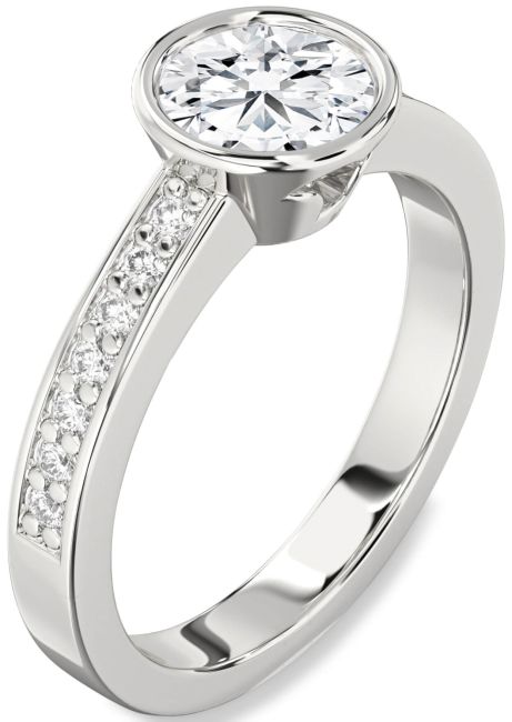 Lab Diamond Silver Round Solitaire Pave Engagement Ring