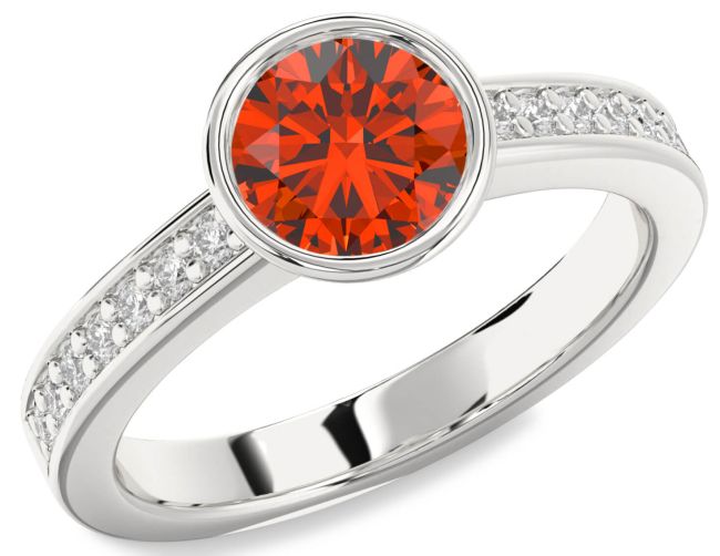 Diamond Fire Opal Silver Round Solitaire Pave Engagement Ring