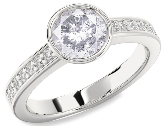 Salt & Pepper Diamond Silver Round Solitaire Pave Engagement Ring