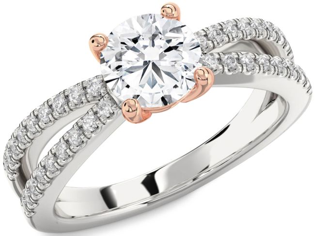 Diamond Rose Gold Silver Round Solitaire Pave Engagement Ring