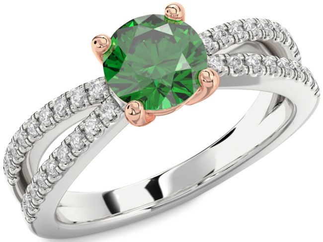 Diamond Emerald White Rose Gold Round Solitaire Pave Engagement Ring