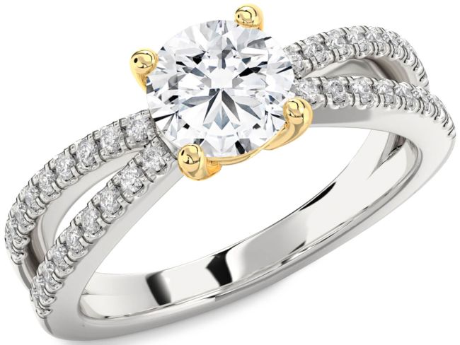 Diamond White Yellow Gold Round Solitaire Pave Engagement Ring