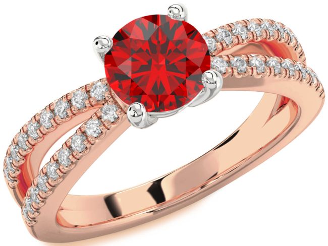 Diamond Ruby Platinum & Rose Gold Round Solitaire Pave Engagement Ring