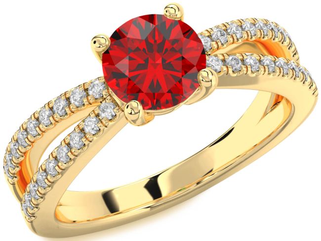 Diamond Ruby Gold Silver Round Solitaire Pave Engagement Ring