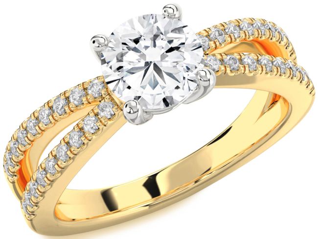 Diamond White Yellow Gold Round Solitaire Pave Engagement Ring