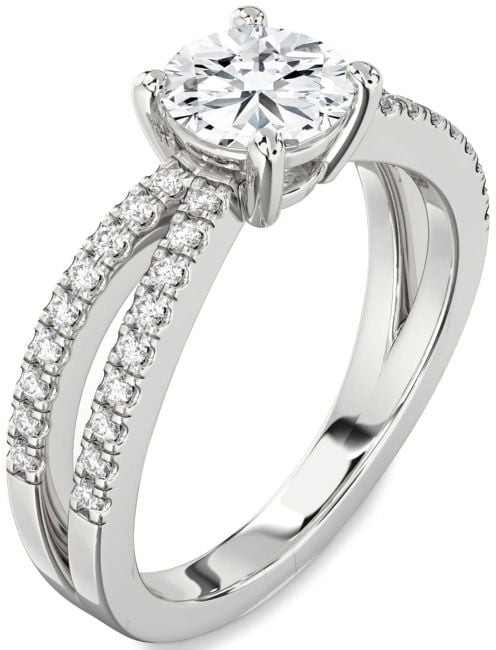 Lab Diamond Silver Round Solitaire Pave Engagement Ring